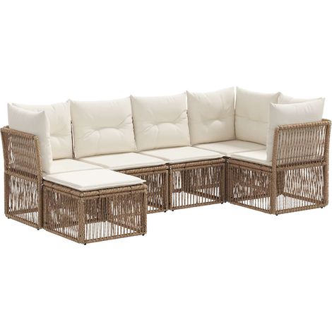 Gartensofa-set 6 pcs Beige Poly-Rattan vidaXL