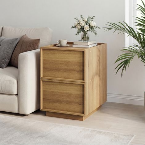 Table de chevet 2 tiroirs 38x48x55 cm finition chene OKMYHOME (1/5)