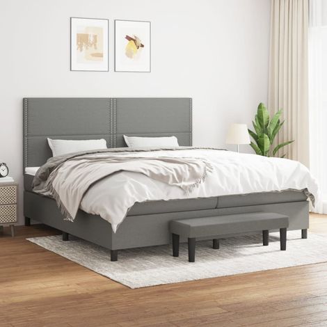 Lit à sommier tapissier avec matelas - Cadre De Lit Moderne: King Size - Lit Double - Gris foncé 200x200cm Tissu Chic-447305 (1/5)