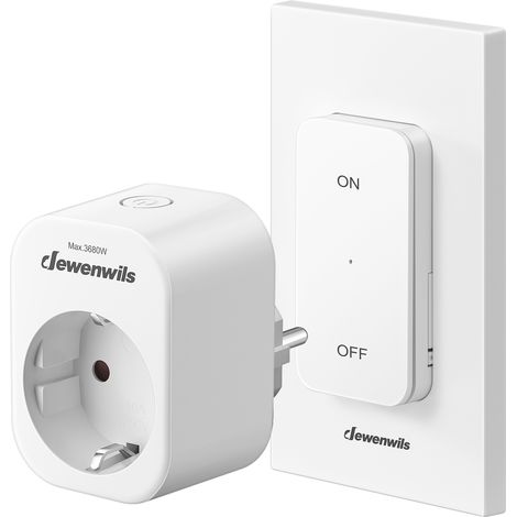 DEWENWILS Prise Telecommande sans Fil avec Interrupteur Mural Amovible, 16A 3680W, Mini Prise Commandée avec Portée de Contrôle de 30M en Zone Ouverte (1/5)
