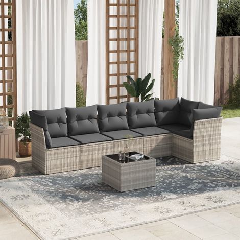 vidaXL 7 Piece Garden Sofa Set with Cushions Light Grey Poly Rattan (1/3)