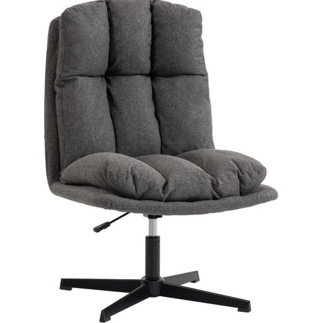 Sillón giratorio de lectura tapizado efecto lino gris oscuro con base metálica (1/4)