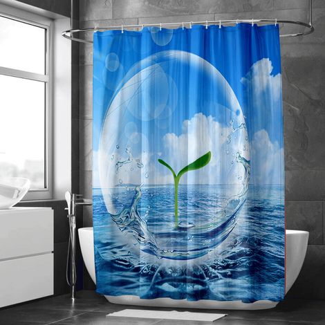 Rideau de douche paysage zen naturel, style moderne, tissu de qualité, accessoire salle de bain - 90x180cm (1/5)