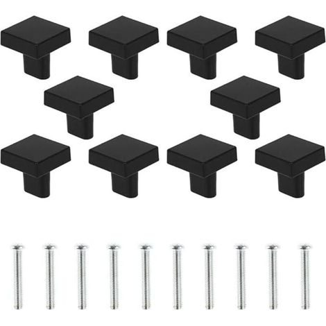 10 Boutons de Porte Noir Boutons d'armoire Carrée en Laiton Massif Poignées de Meuble Cuisine Vintage avec Vis pour Armoire Placards Tiroirs (Noir)