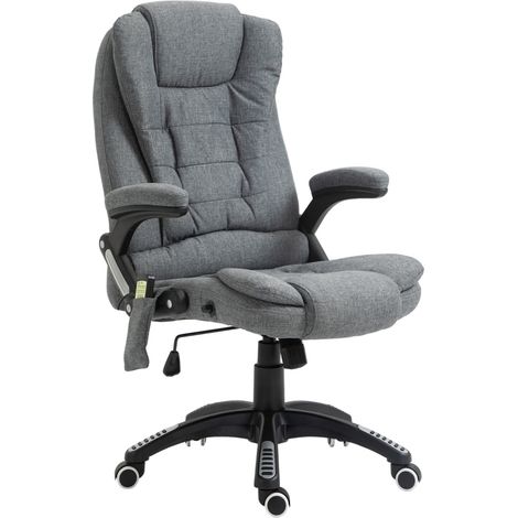 Silla de Oficina con Masaje, Respaldo Reclinable hasta 130°, Altura Regulable, Giro 360°, Poliéster Gris Oscuro (1/5)