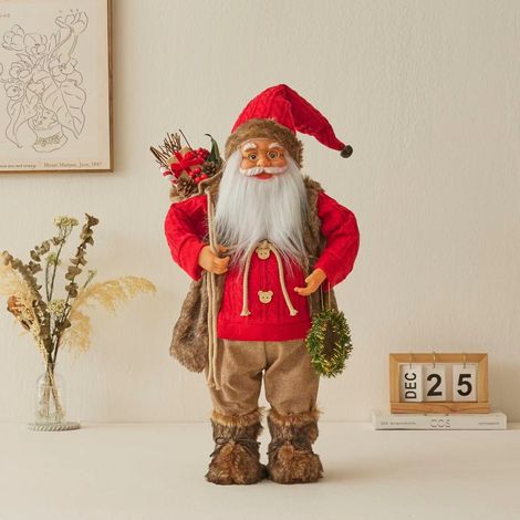 Ochine Statuetta Babbo Natale 60 cm – Tessuto Non Tessuto e Plastica, Design Tradizionale Elegante – Ideale per Decorazione Tavolo Interni (1/4)