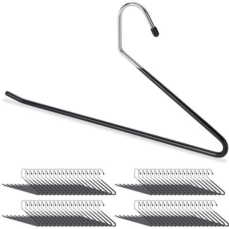 Set of 80 Relaxdays Trouser Hangers, Non-Slip, Hangers for Pants / Skirts, Metal w/ Rubber, Compact, 18 cm, Black