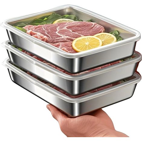 Recipiente para almacenar alimentos, cierre hermético, fácil de limpiar, color plata, 3 piezas (1/2)
