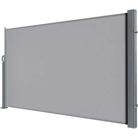 Randaco Seitenmarkise 300 x 140 cm Ausziehbar Windschutz, Sichtschutz für Balkon & Terrasse, Seitenrollo mit Wandhalterung Sonnenschutz - Grau Markise