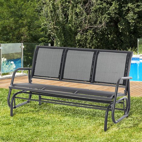 Garten-Schaukelstuhl 3-Sitzer aus Metall in Schwarz, mit Schaukelfunktion und Netzstoff, 147x75x85 cm (1/5)