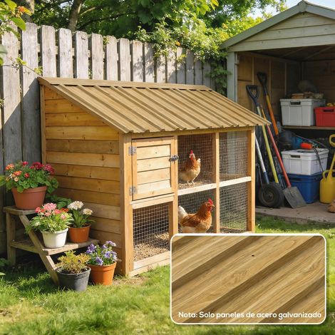 Juego de 12 Paneles para Tejado de Acero Galvanizado 7m² para Caseta de Herramientas Cobertizo 129x45cm Madera Natural (1/5)