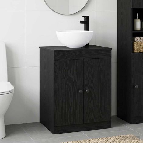 vidaXL Juego de muebles de baño Roble Negro Madera de ingeniería (1/5)