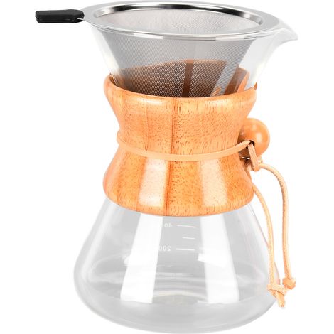 Kaffeekanne aus Bambus, klassische hitzebeständige Kaffeemaschine, Glaskaffeefilter, 600 ml, neues Modell. (1/5)