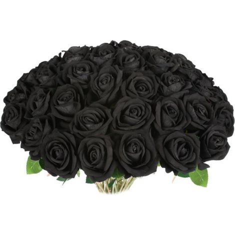 Fleurs artificielles - Roses artificielles - Fleurs en soie - Lot de 25 roses artificielles - 50 cm - Noires (1/5)
