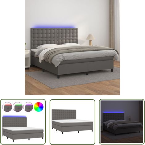 The Living Store Sommier à lattes de lit avec matelas et LED Gris 160x200 cm - Lit Plateforme - Lit Design - Lit Moderne - Lit Capitonné - Lit Avec Rangement (1/5)