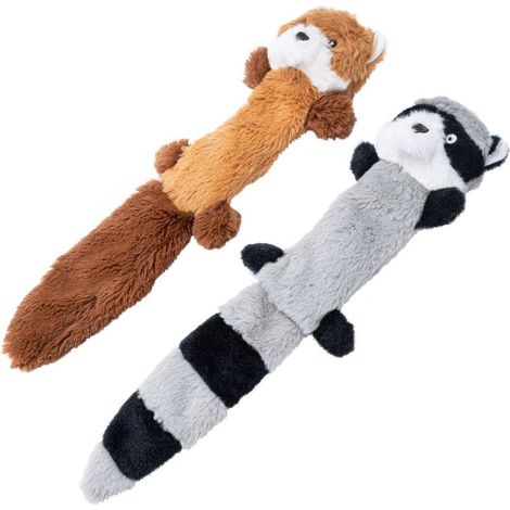 Lot de 2 peluches couineuses pour chien, renard et raton laveur en peluche, P (1/5)