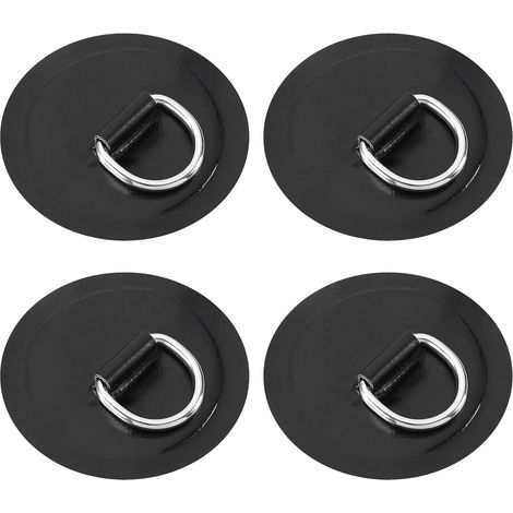 Patch Anneau D - Lot de 4 - PVC et Acier Inoxydable - Renfort Bateau Gonflable - Kayak Canoe Paddle - Noir ou Blanc - 10,2 cm (1/5)