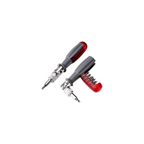 Cacciavite a cricchetto con inserti magnetici multiuso, 10 in 1, mini cacciavite tascabile, adatto per la casa e gli interni dell'auto, rosso, 1 pezzo - Crezuo