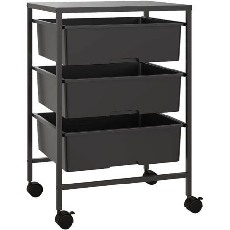 Table d'appoint à roulettes, 3 paniers de transport et de rangement, desserte de cuisine, 40,8 cm (L) x 33,5 cm (l) x 60,5 cm (H), noire-Chrom (1/5)