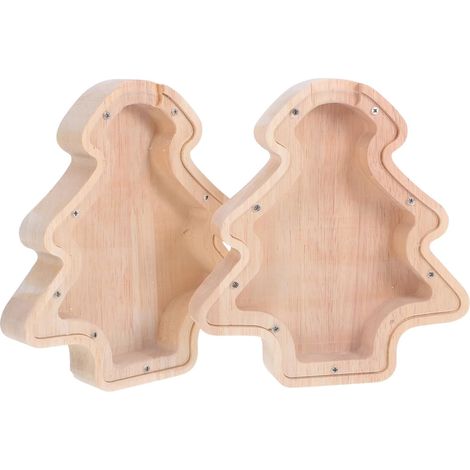 Tirelire en Bois Forme Sapin de Noël 2 Pièces Boîte à Économies Solide Cadeau Garçon et Filles Fête de Noël (1/5)