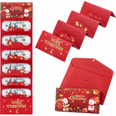 Cartes porte-monnaie de Noël, ruban rouge, carte-cadeau portable pour les fêtes (1/5)