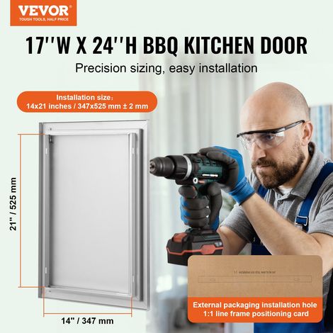 Porte d'Accès pour Barbecue, Porte de Cuisine Extérieure Simple de 432x610 mm, Porte Encastrée en Inox, avec Poignée Encastrée, pour Îlot de Barbecue, Station de Grillades, Placard Extérieure (1/5)
