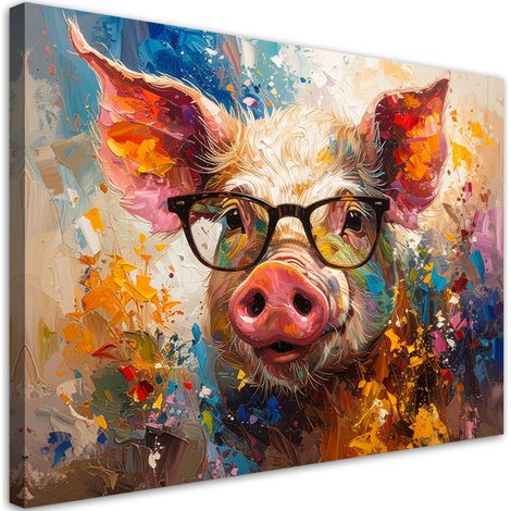 Leinwandbild Buntes Schwein mit Brille 45x30 (1/5)