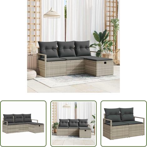 Poly-Rattan - Sofa Set mit Kissen mit Speicher 4 pcs Hellgrau Poly-Rattan (1/5)