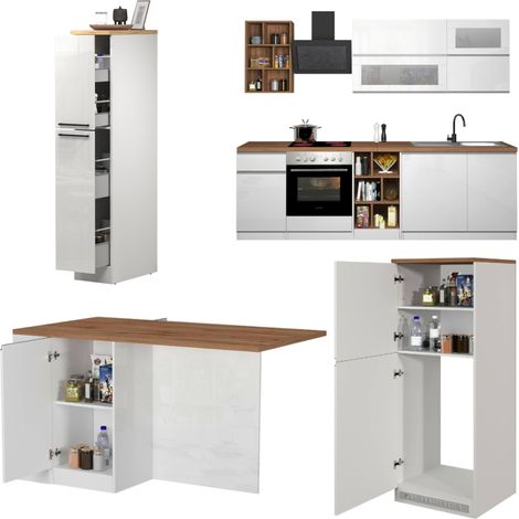 Dmora Completa Baptiste, Set modulabile, componibile con più Elementi, 100% Made in Italy, Bianco Lucido e Rovere, Elettrodomestici non inclusi (1/5)
