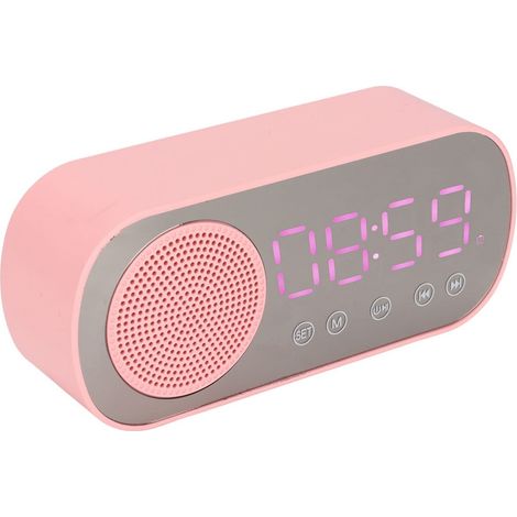 Réveil Numérique - Haut-Parleur Bluetooth Et Radio FM - Écran Miroir LED Double Alarme - Pour Chambre À Coucher - Rose (1/5)