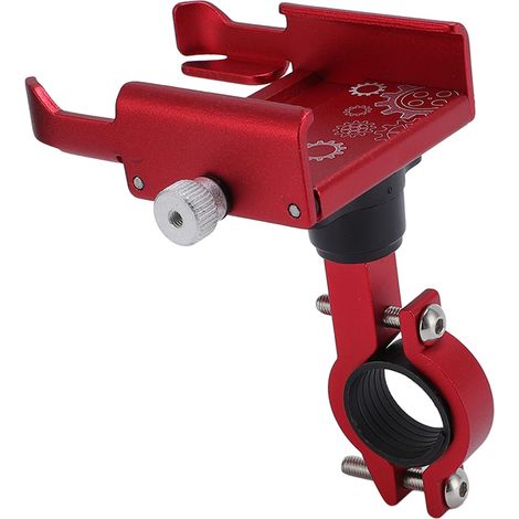 Support de téléphone pour vélo/trottinette électrique, anti-vibrations, rotatif à 360°, fixation métallique rouge sur guidon. (1/5)