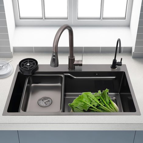 Lavello da cucina rettangolare acciaio inossidabile multifunzione con rubinetto estraibile NUOVO (1/5)