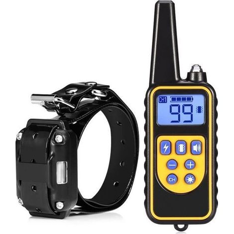880m Choc Électrique Rechargeable Étanche Chien collier de Dressage avec écran LCD pour Tous les tailles des Chiens Noir et Jaune (1/4)