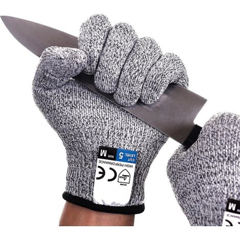 Gants Anti-Coupure - Niveau 5 - HPPE Alimentaire - Pour Épluchage Huîtres Découpe Poisson Tranchage Mandoline Coupes Viandes Sculpture Bois - Taille L (1/5)