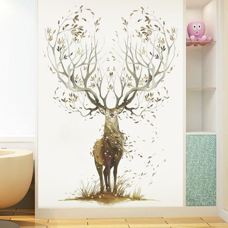 Lntyq Wandaufkleber, selbstklebend, Hirsch, Tier-Wandtattoo, Wanddekoration für Wohnzimmer, Schlafzimmer, Küche, Flur, Büro (1/5)