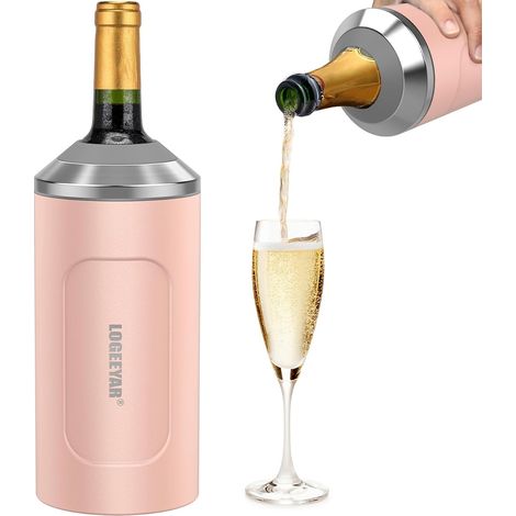 Rafraîchisseur de Bouteille de Vin et Champagne avec Couvercle, Portable 750ml Refroidisseur à Vin en Acier Inoxydable, pour les Amateurs de Vin (Rose) (1/5)