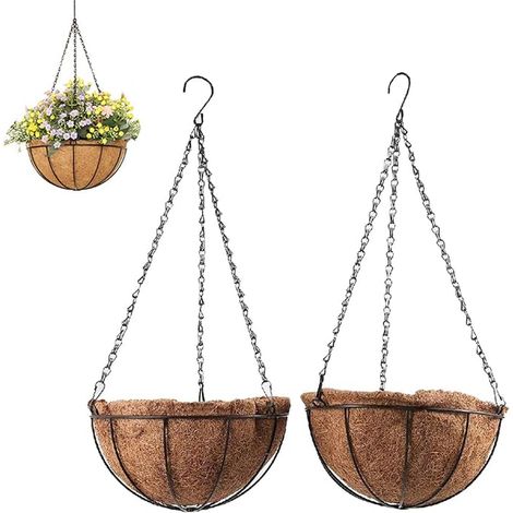 Metal Hanging Flower Basket, Coconut Fiber Hanging Flower Basket for Growing Indoor and Outdoor Plants, 10 Inch (1/5)