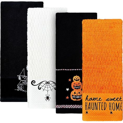 4Mouchoir en pur coton sur le thème d'Halloween, orné de chauves-souris et de citrouilles.7040centimètre (1/5)
