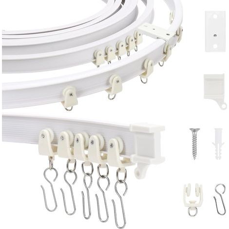 Rail de rideau flexible et flexible, Rail de rideau incurvé, Système de rails de rideau pour séparateur de pièce, rideau de che, chambre à coucher, balcon, hôpital (Deckenmontage, 5M) (1/5)