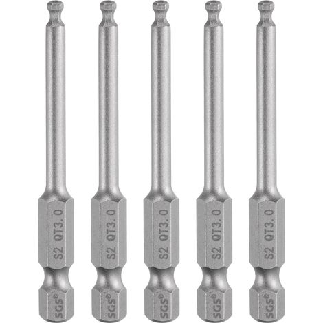 5Pcs Embout de Tournevis Hexagonal à Tête Sphérique 3mm (H3.0) Embout 1/4" Tige Hexagonale 65mm (2.56") Long Magnétique Embout de Tournevis Métrique en Acier S2 (1/5)