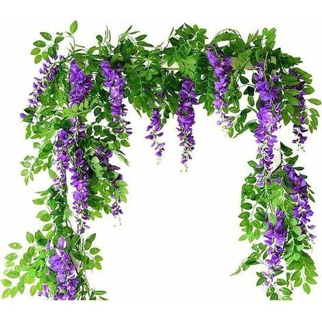 Vigne artificielle de glycine – Lot de 2 fausses fleurs en soie – Résistantes à la décoloration – Décoration intérieure et extérieure