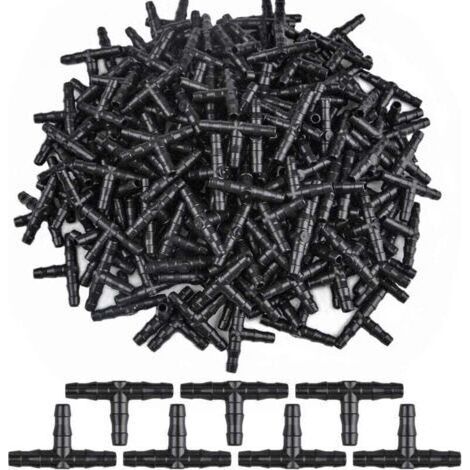 300 Stück 3-Wege-T-Stücke, triple splitter per raccordi ad irrigatori per sistemi di irrigazione, adattatori T per tubi, raccordo tubo irrigazione ondulato, sistema tubo di irrigazione, 4/7 mm (1/4)