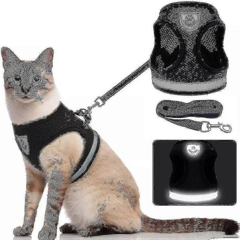 Harnais et laisse respirants pour chat, vêtements anti-fugue pour chatons, chiots et chiens, taille XL, noir (1/5)