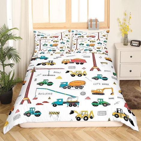 Bettwäsche Set 135x200cm mit Traktoren und Baustellenmotiven für Kinder