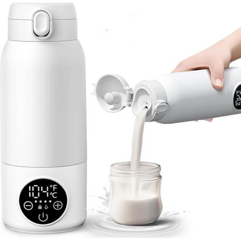 Chauffe-Biberon Nomade Portable Sans Fil 500ml, Chauffe Rapide Eau ou Lait, Chauffe Biberon Portable à Température Constante, Température Réglable, pour la Voiture et les Voyages (1/5)