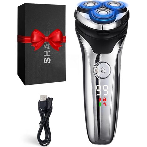 Rasoir Électrique Homme avec Écran LCD,4D Tête Flottante, Rasoir Électrique Sans Fil Rechargeable,IPX5 Étanche pour Rasage Sec et Humide,3 Têtes Rotatives Double Piste,Tondeuse Pop-Up Intégrée(Argent) (1/5)