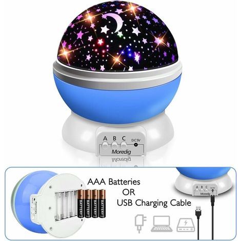 Veilleuse Enfant, Lampe Projecteur 360°Rotation Romantique,Veilleuse Bébé Étoiles, Lampes de Chevet Lampes d'ambiance(4 LED 8 Modes d'éclairage 2 Modes de Charge) (1/4)