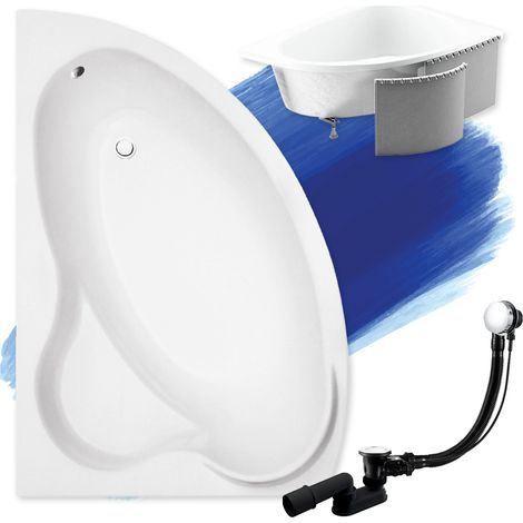 Baignoire Bain d'angle 160x100 Gauche avec des panneaux en polystyrène, Siphon de bain et pieds (support) - Set 4en1 - Fabriqué en UE - BADLAND ADA