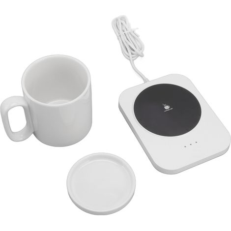 Chauffe-tasse intelligent à 3 niveaux de chauffage, alimenté par USB, blanc. (1/5)