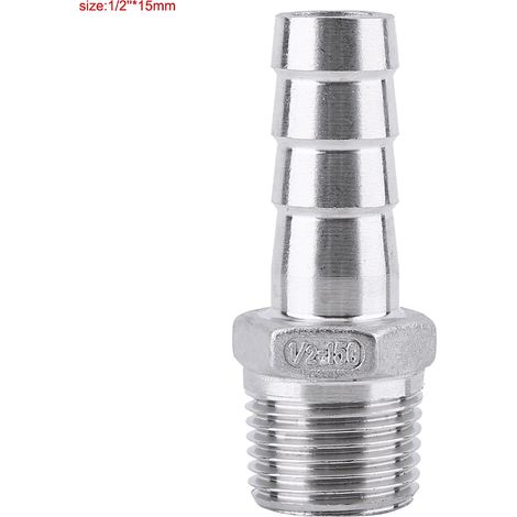 Raccord de tuyau à embout barbelé fileté mâle BSP 1/2" x 15mm en acier inoxydable 304 (1/3)